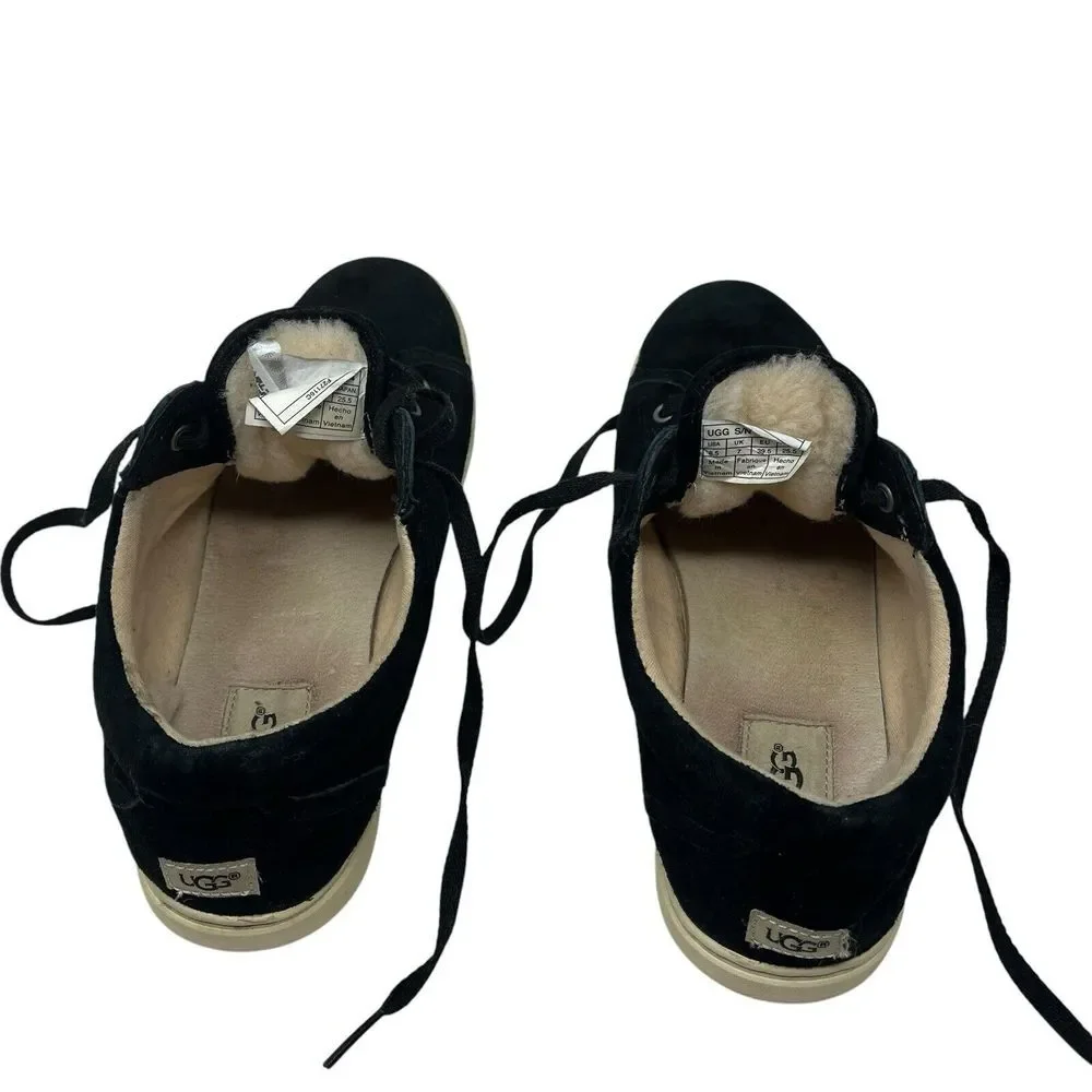 UGG Australia Tomi Women's Size 8.5 Black Suede Leather Lace Up Fashion Sneakers